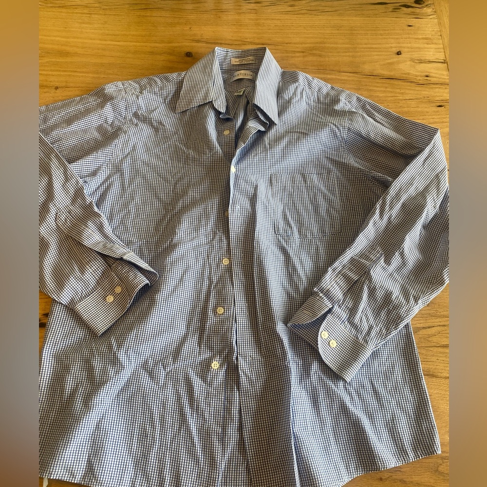 Van Heusen Blue White Plaid Checkered Shirt 16 34x35 Men’s Preowned